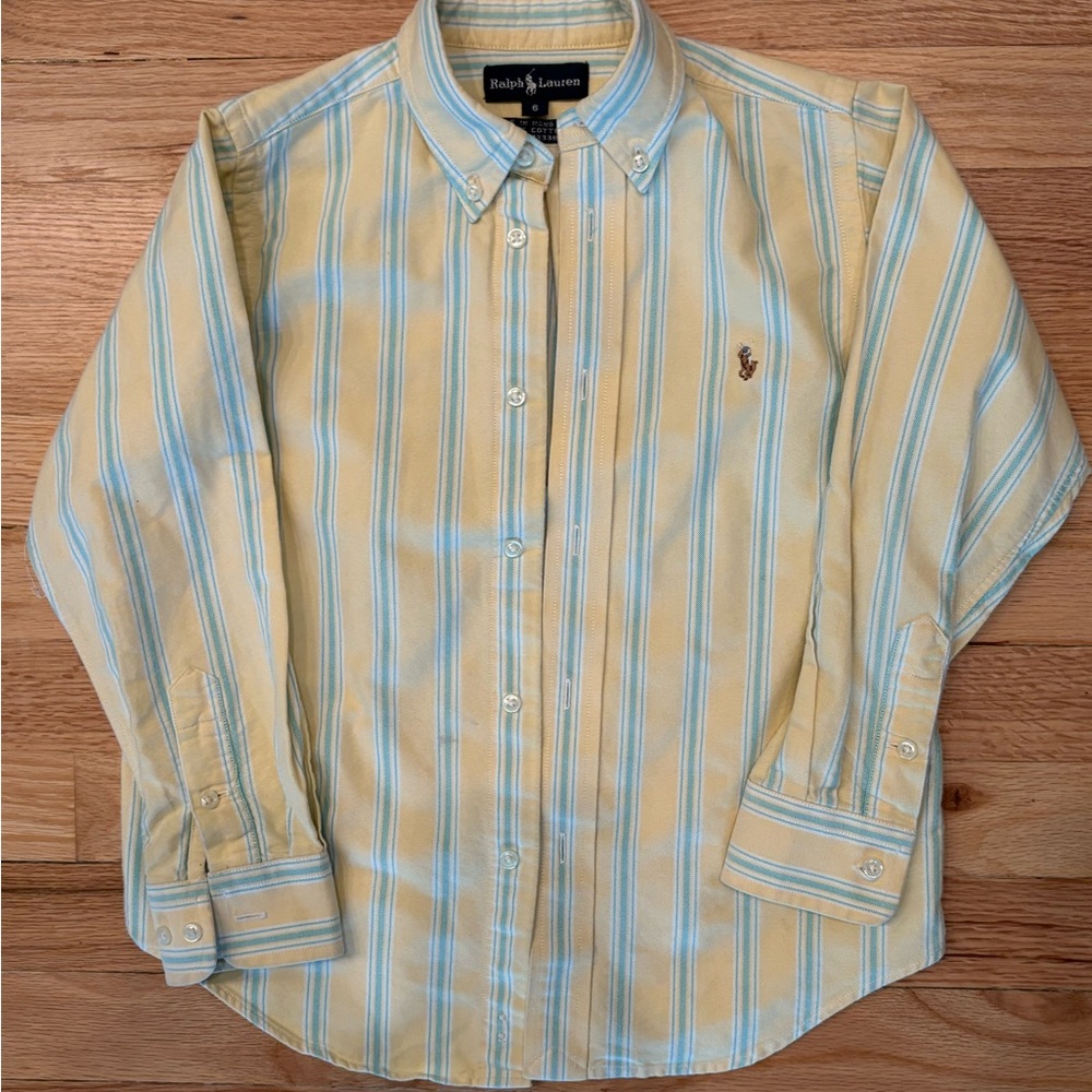 Ralph Lauren Kids Yellow and Blue Striped Button-Down Shirt